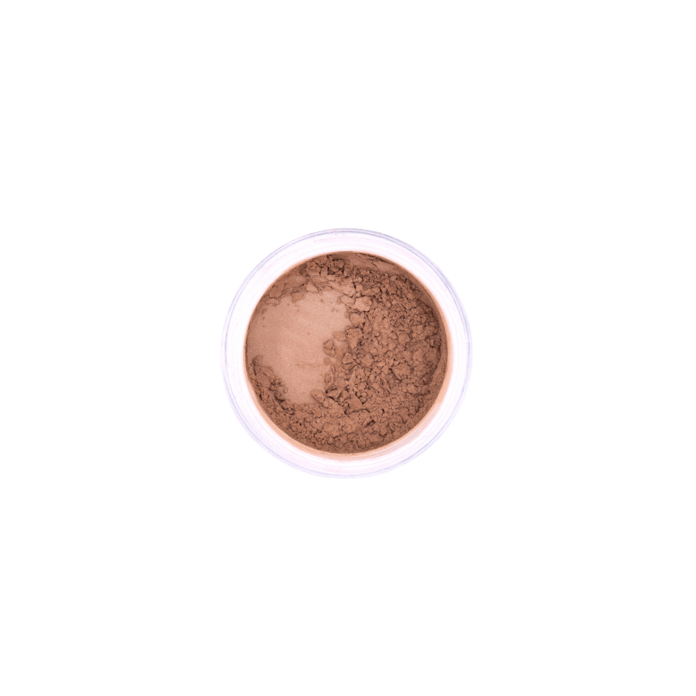 Dr. Berrettini's Mendocino Minerals 'Ten Mile Tan' Versatile Bronzer displayed from above in a round container, featuring a neutral tone with mid-range depth for a sun-kissed look.